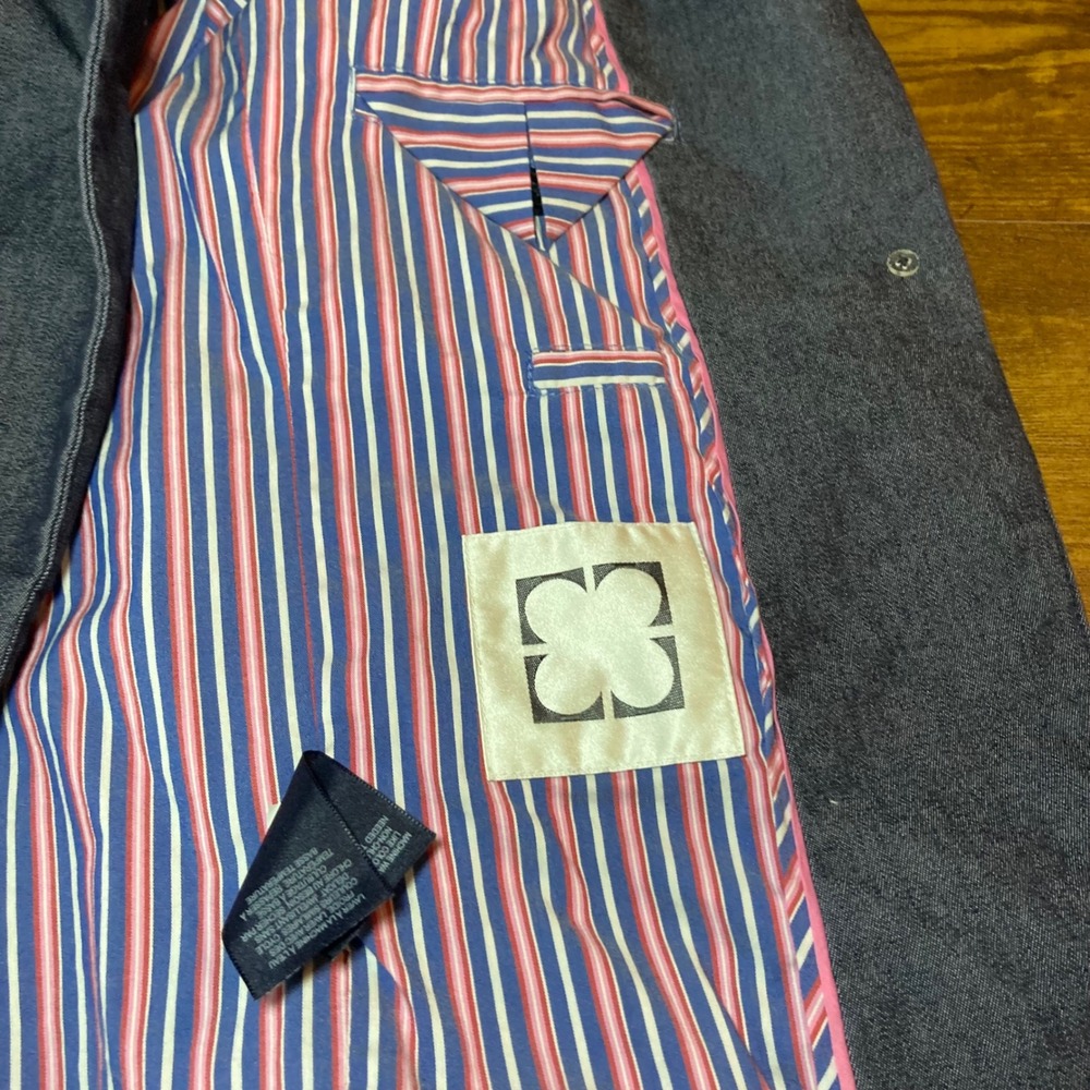 Liz Claiborne Denim Jacket 2 Petite Blue Striped Lined Blazer Business‎ Casual - Picture 7 of 11